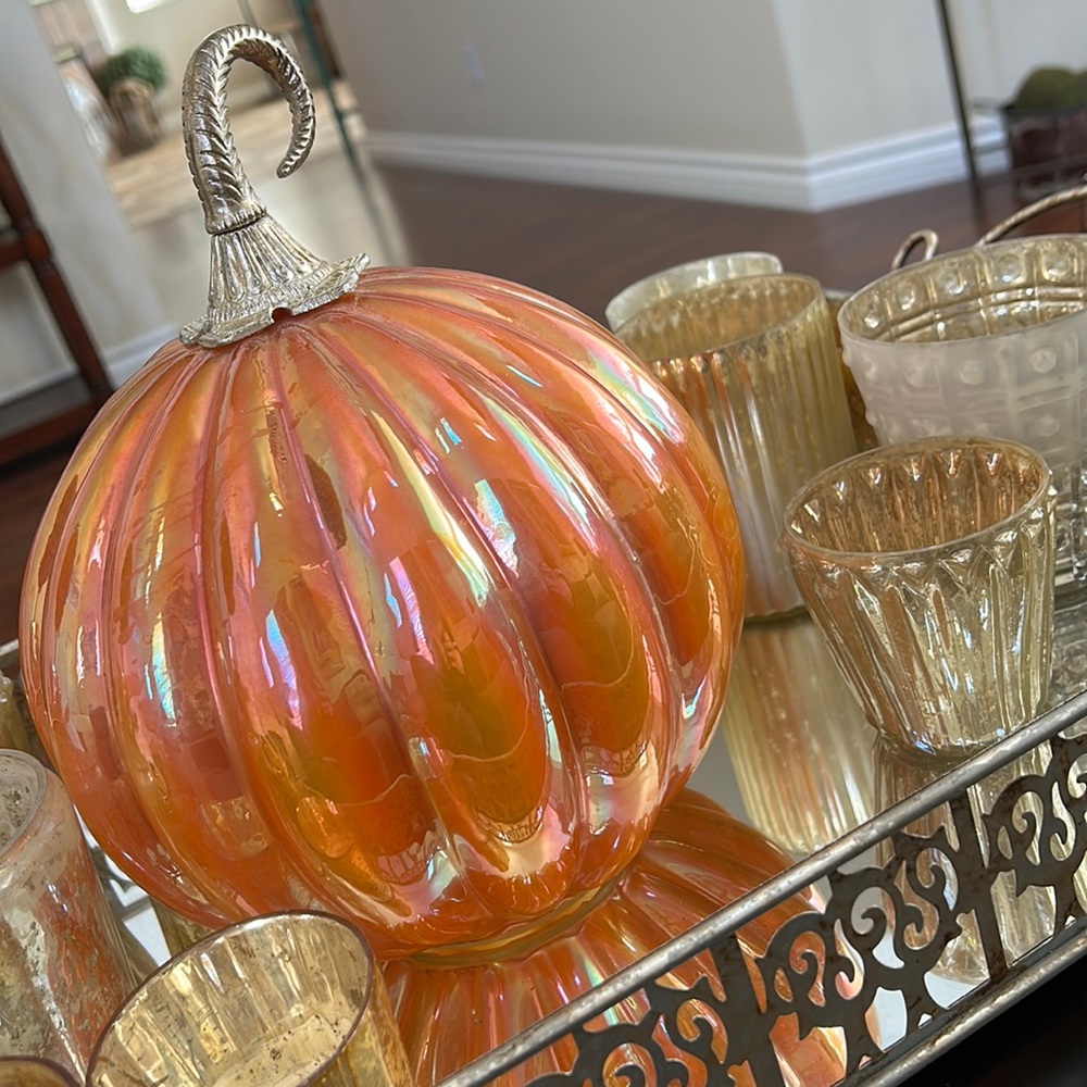 Fall Harvest Cottage Shabby Chic Large Glass Pumpkin
